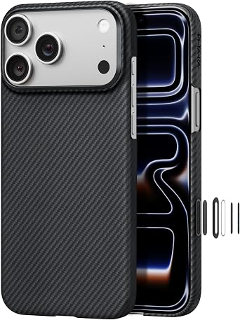 pitaka for iPhone 17 Pro Case 6.3" with Caseless Feeling, Black/GreyTwill | Barely There Feel Ultra-Slim Case, Camera Control Button, Compatible with MagSafe, 600D Aramid Fiber Woven, Silky Texture
