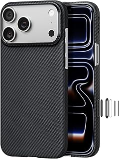 pitaka for iPhone 17 Pro Max Case 6.9" with Camera Control Button, Compatible with MagSafe, Ultra-Slim Case with Caseless Touch Feeling, 600D Aramid Fiber Woven, Black/Grey(Twill)