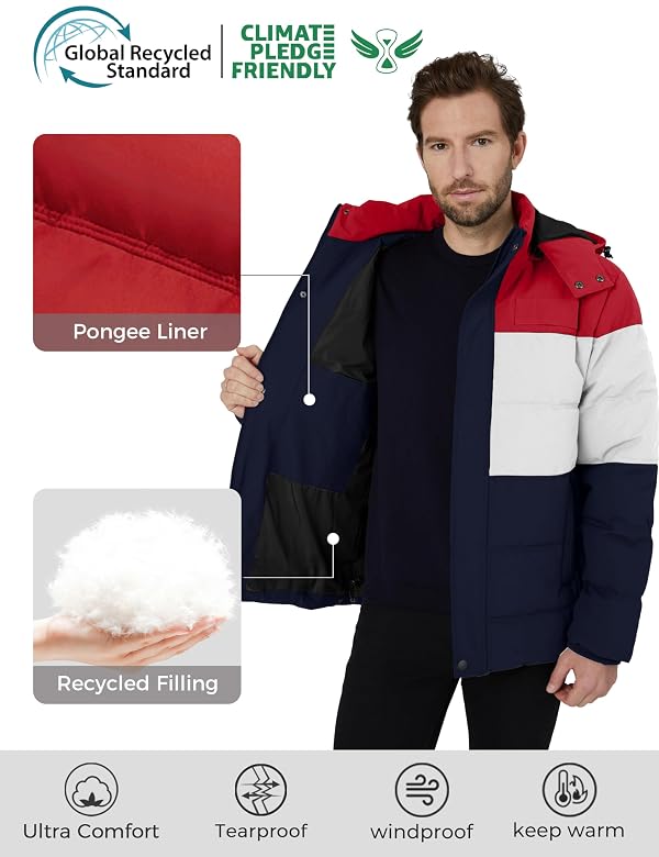 Wantdo Men's Warm Slim Fit Puffer Jackets Winter Coats Puffer Jackets (Navy with Red, Medium) by Wantdo - Image 4