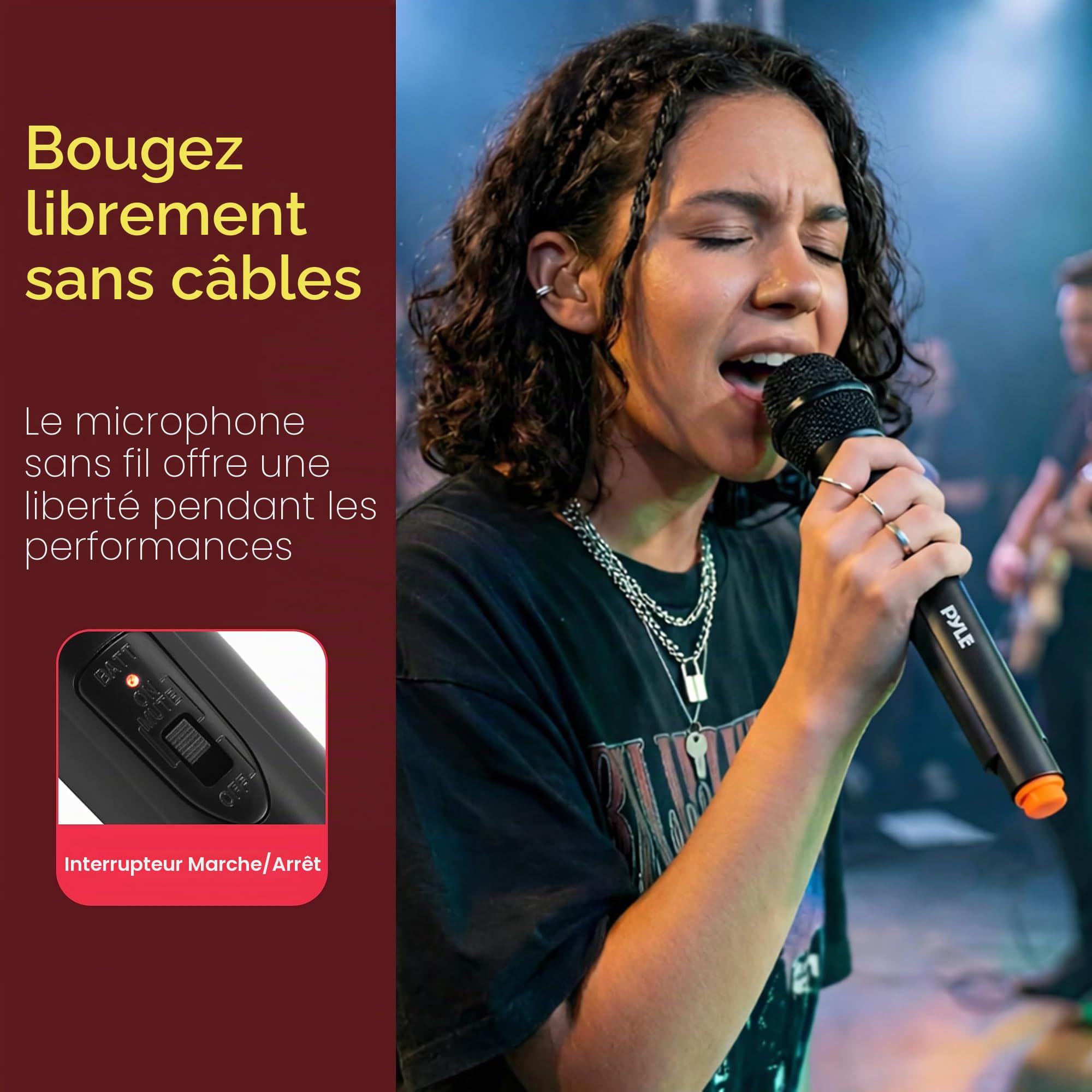 Pyle PDWM91 Système de Microphone sans Fil Portable VHF – Ensemble émetteur de Microphone unidirectionnel Dynamique Professionnel à Piles avec Adaptateur récepteur, pour PA karaoké DJ Party
