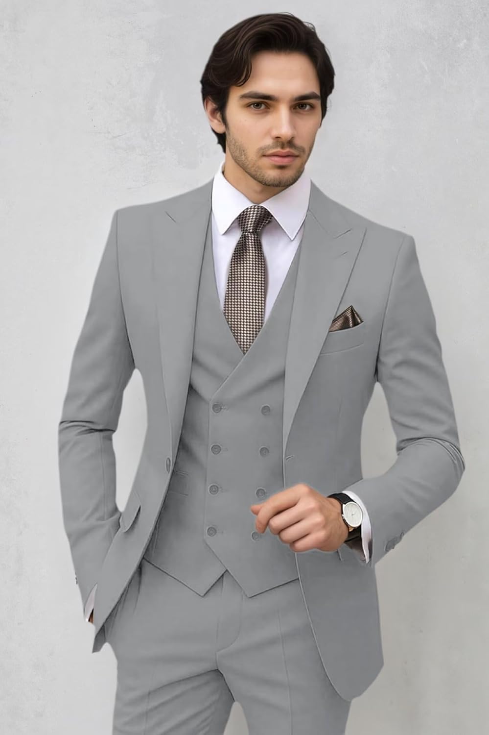 Suits for Men Slim Fit 3 Piece, Mens Double Breasted Suit Jacket Vest Pant Tuxedo for Men Wedding Prom Business