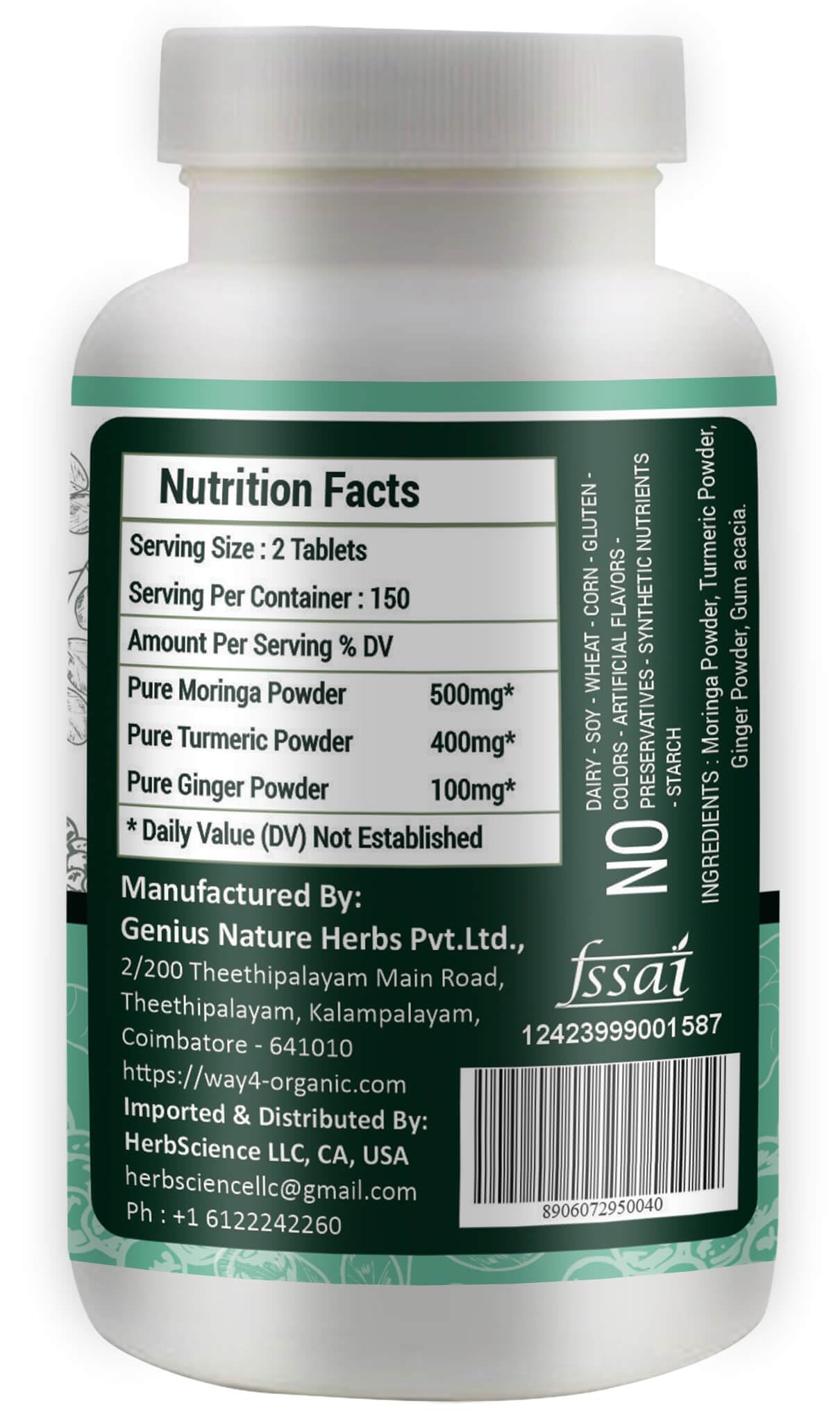 Moringa Tablets with Turmeric and Ginger, 300 Pills, 5 Month Supply, 150 Serving, 1000 Mg per Serving. One Capsule with Multiple Benefits - Supports Digestive Health(Pack of 1) — Amazon image 3