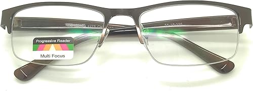 Lente transparente medio borde de metal rectangular Multi 3 enfoque de potencia progresivo gafas de lectura