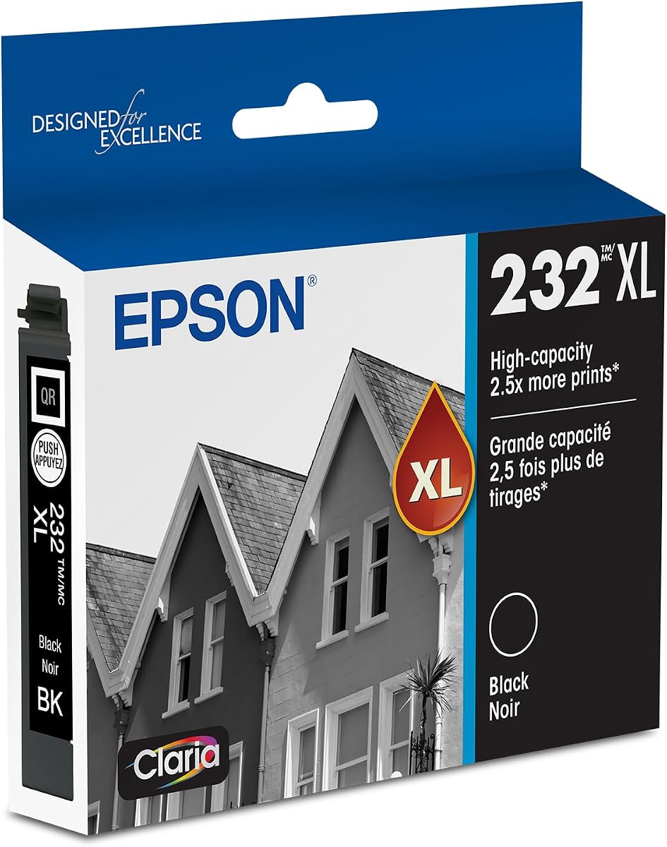 Epson 232 Claria Ink High Capacity Black Cartridge (T232XL120-S) Works with Workforce WF-2930,2950 and Expression XP-4200, 4205