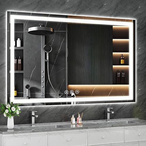 Miniatura 14 de Koonmi Espejo LED de 28 x 20 pulgadas para baño, espejo de tocador antivaho 90CRI con luz delantera y trasera, espejo de pared a prueba de roturas