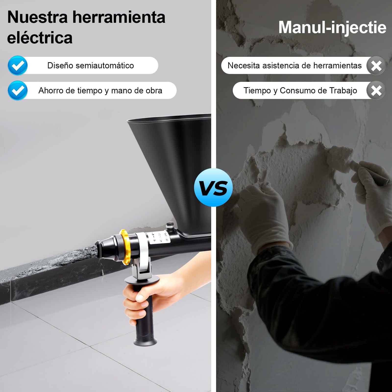 Pistola eléctrica de mortero de 700 W, de acero inoxidable, con 2 boquillas extraíbles, pistola eléctrica para lechada
