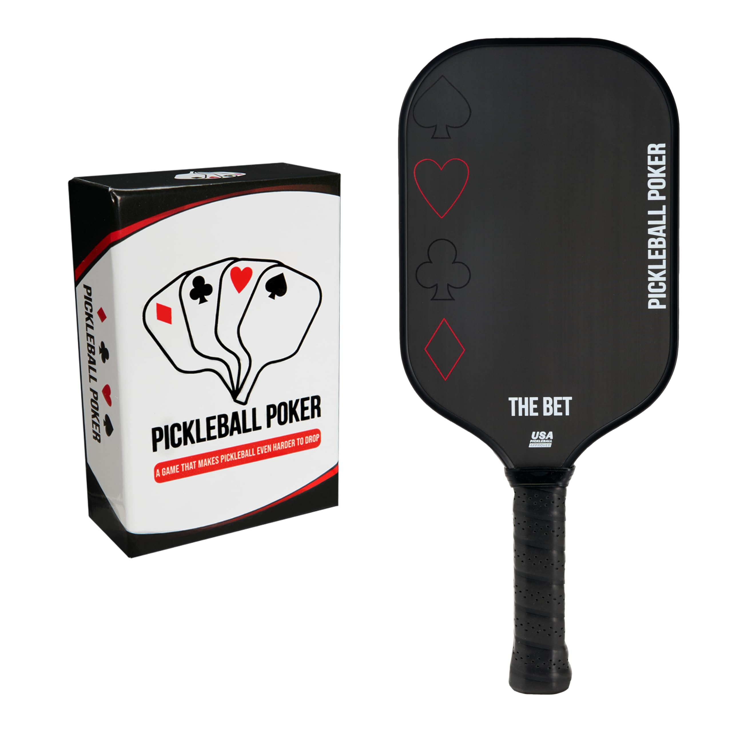 Pickleball Poker The Bet Paddle | The Best Beginner Paddle -As Seen on Pickleball Studio -Includes Game and Carbon Fiber Pickleball Paddle |16mm, CFS Control, 6 in. Handle, Elongated