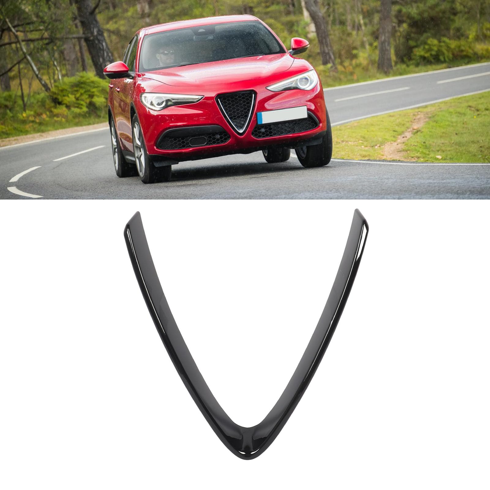 Naroote Copertura della Griglia del Paraurti a Forma di V Nera Brillante Adatta per Stelvio 2017‑2023, Protezione Durevole della Griglia Dell'auto per gli Appassionati di Sport