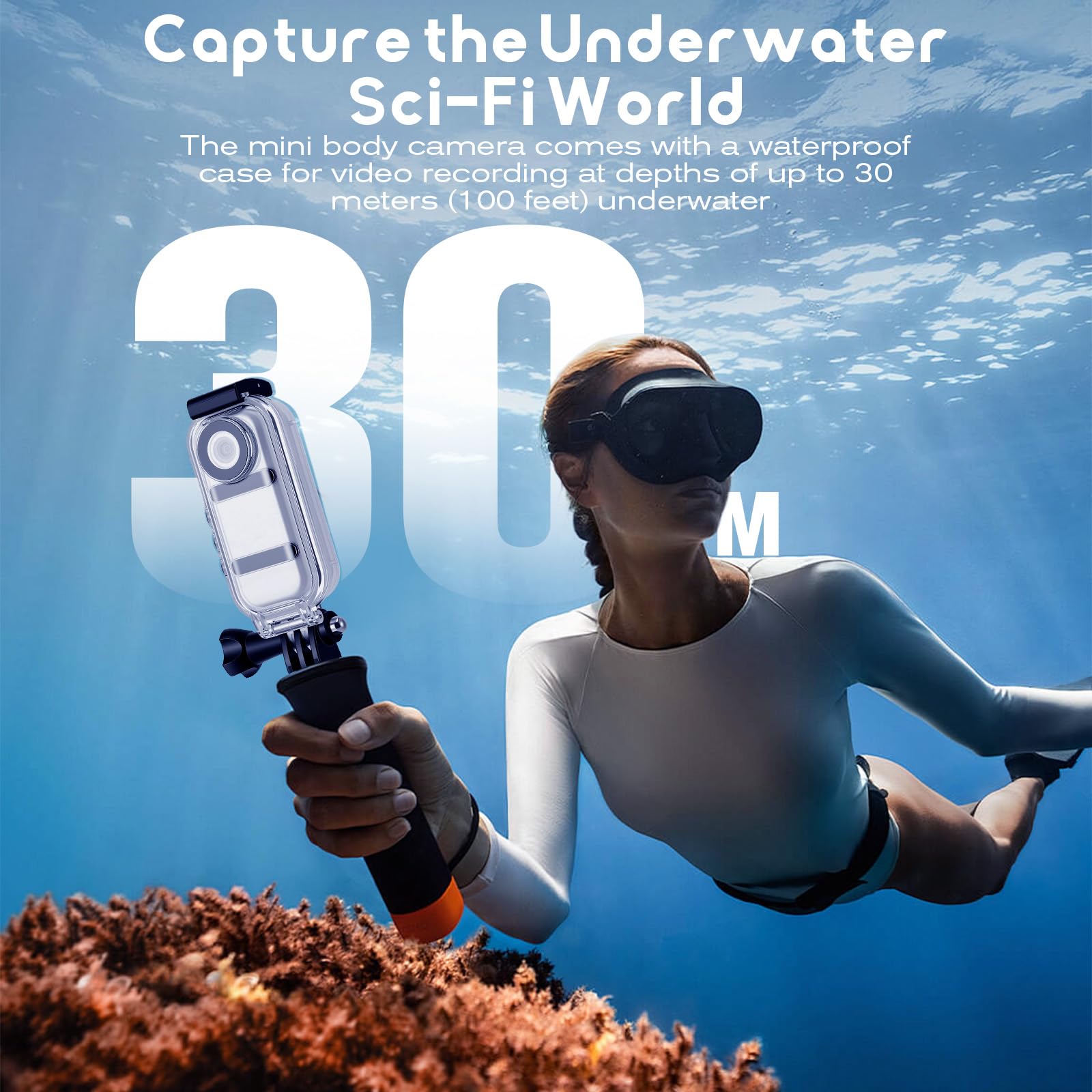 360° Mini Action Kamera mit Touchscreen, Action Body Cam, 30m Wasserdicht, 8h Akku, 120° Weitwinkel, inkl. 8h Akku Laufzeit, 64GB Speicher, Fahrradhelm Kamera für Motorrad, Tauchen, Vlog (weiß)