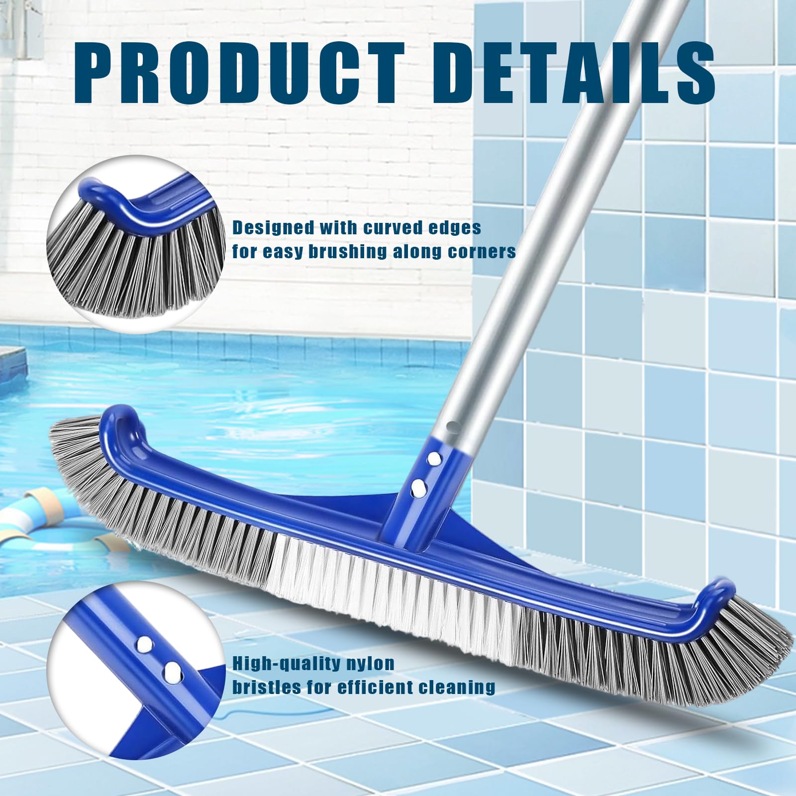 Brosse de nettoyage pour piscine 43 cm poils aluminium nylon doux film carrelage mur sol