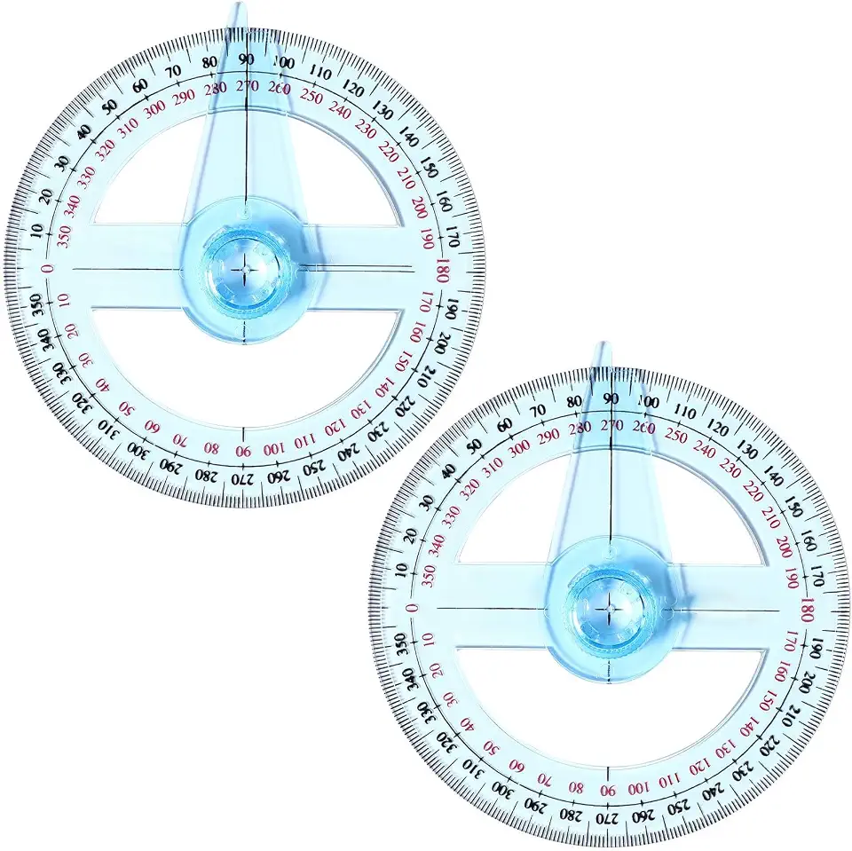 Joyzzz Circle Protractor, 2PCS Multifunctional Geometric Protractor, 360 degree protractor, Protable Protractor Ruler, Precise Drafting Tools, Math Geometry Set for School Classroom Office Measuring