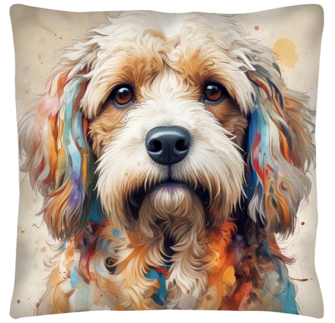 The Beach Stop Multicoloured Decorative Cockapoo Dog Accent Cushion Cover | Home Decor Inspo | Gift Idea For Cockerpoo Lovers | 45X45cm 18X18” | Cockapoo Abstract