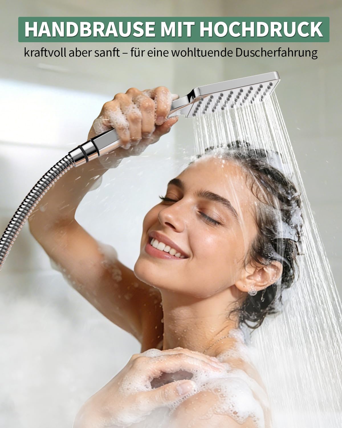 SunCleanse Regendusche ohne Armatur, Eckiger Duschkopf aus Edelstahl 25x25 cm, höhenverstellbar Duschstange von 75-110cm, Mit Hochdruck Handbrause, Duschsystem mit Messing-Umschaltventil, Chrom
