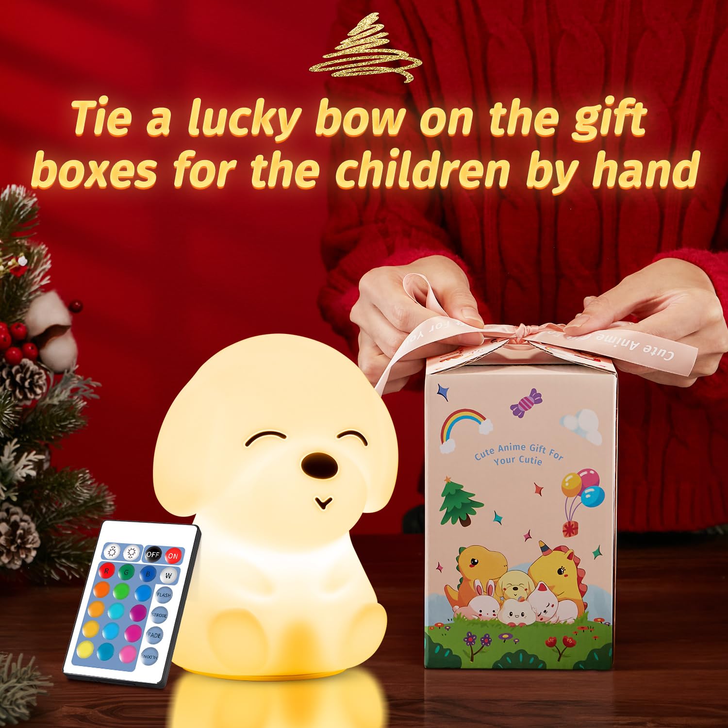One Fire Confezione regalo: regalo di Natale per bambini,Kawaii,16 colori,luce notturna per bambini,luce notturna a distanza,dimmerabile,10 luminosità,con lampada da comodino,lampada per cameretta
