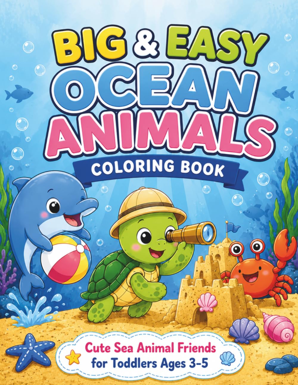 Big & Easy Ocean Animals Coloring Book: Cute Sea Animal Friends for Toddlers Ages 3-5