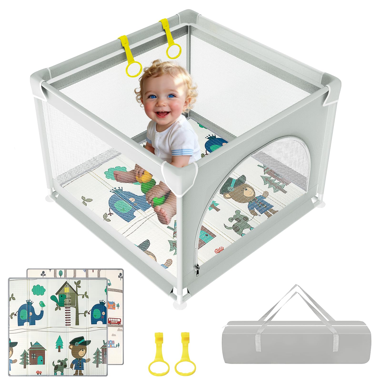 Box Bambini con Tappetino,90x90cm Recinto per Bambini Piccolo