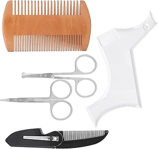 Conjunto de cuidados de barba, ferramenta de modelagem de barba pente dobrável para modelagem de barba Tesoura de modelagem de barba para casa para salão de beleza