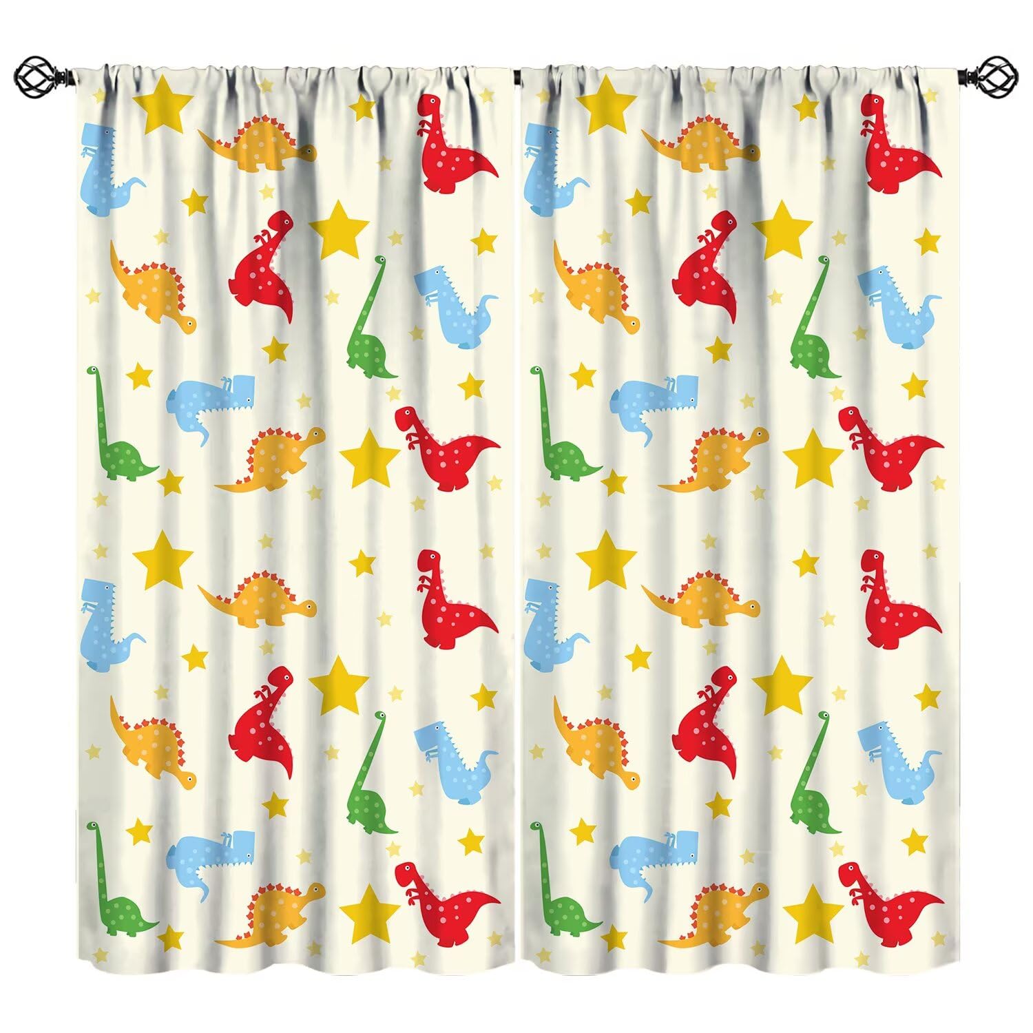 JESTRONRY Cartoon Dinosaur Window Curtain,Boys Girls Curtains for Bedroom Cute Funny Star Dinosaur Themed Window Treatment for Kids Babys Room Nursery 52" W X 84" L (Blackout)