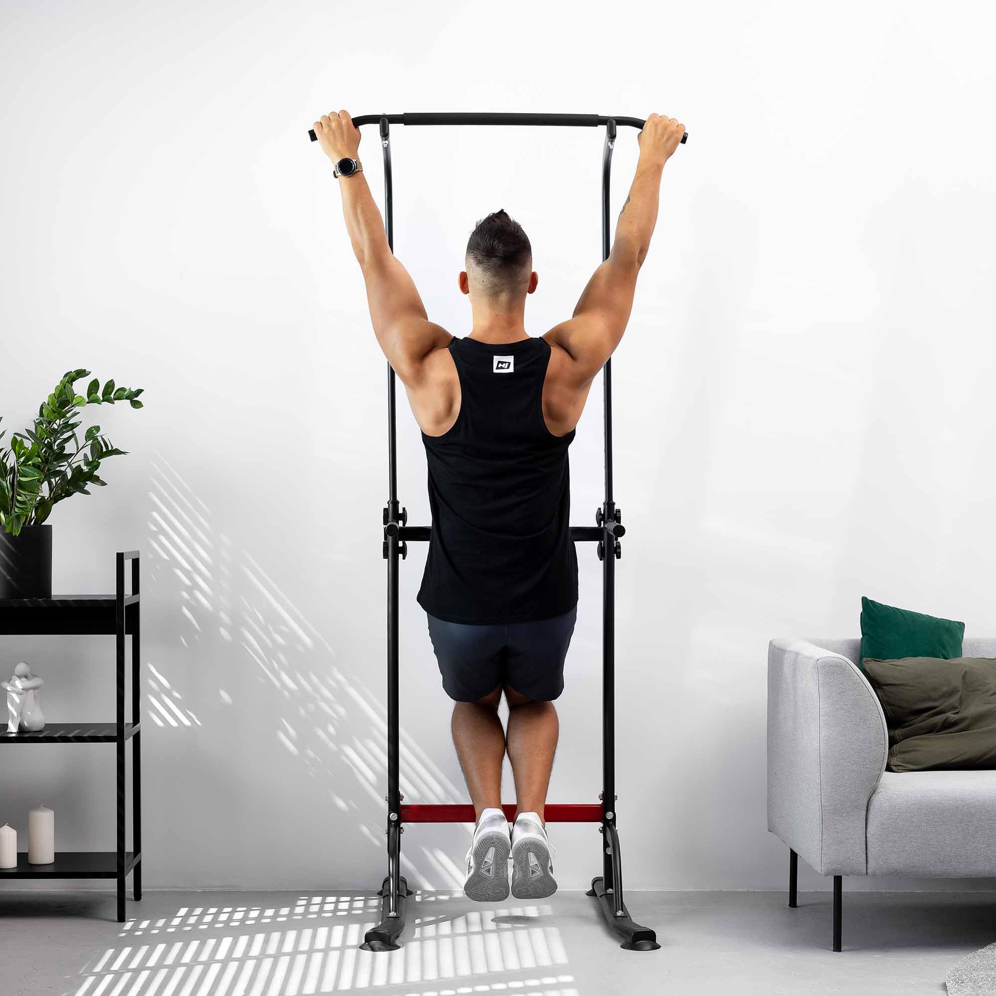 Hop-Sport Power Tower HS-1012K avec Station de Dips, Tour de Musculation avec Barre de Traction, Chaise Romaine max. 150 kg - Sport