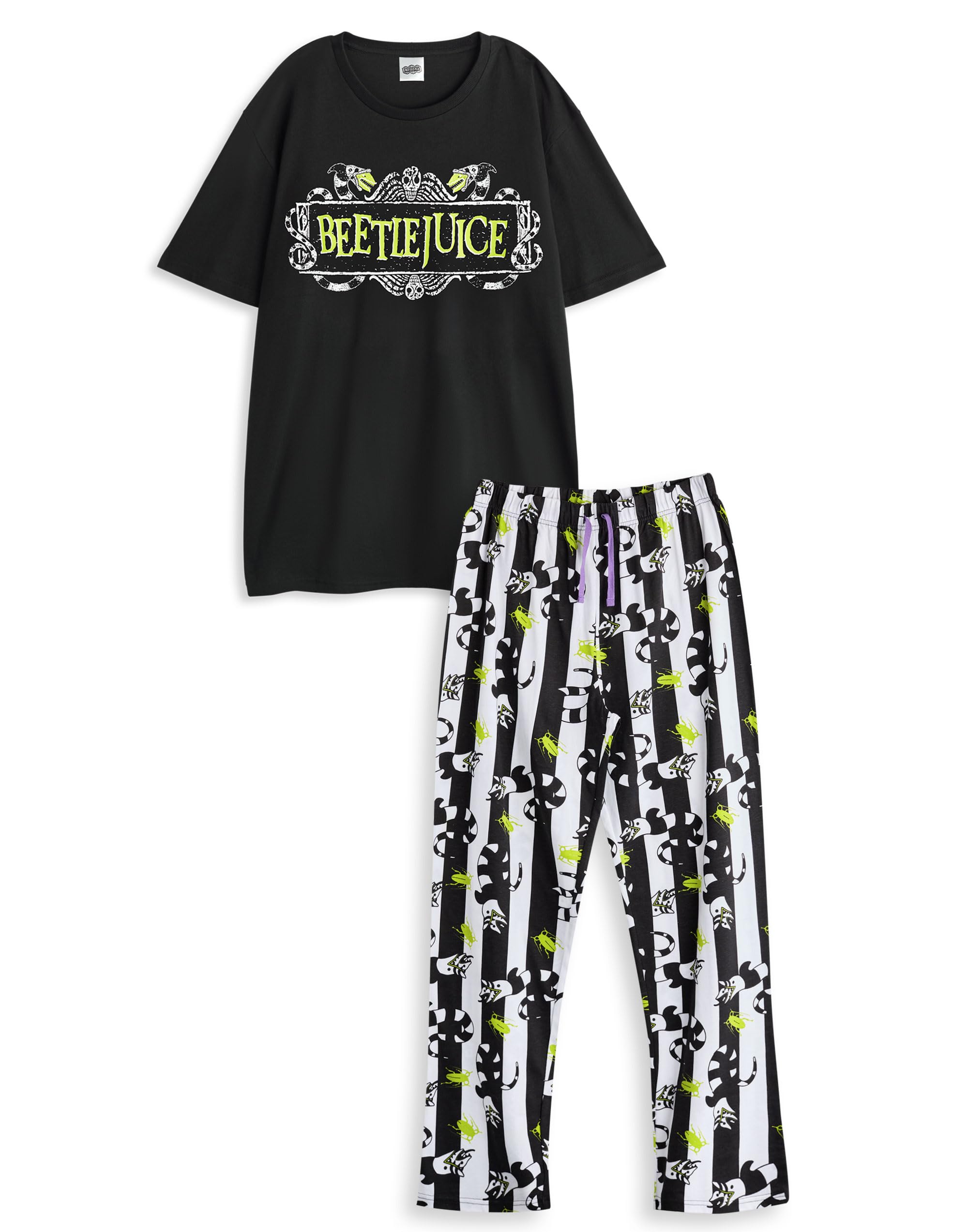 Vanilla Underground Beetlejuice Mens Black Pyjama Set | Logo Short Sleeve Long Leg PJs for Men | Classic Movie Logo Nightwear | Comfortable Sleepwear Set for Him | Retro Beetlejuice Graphic Pajamas