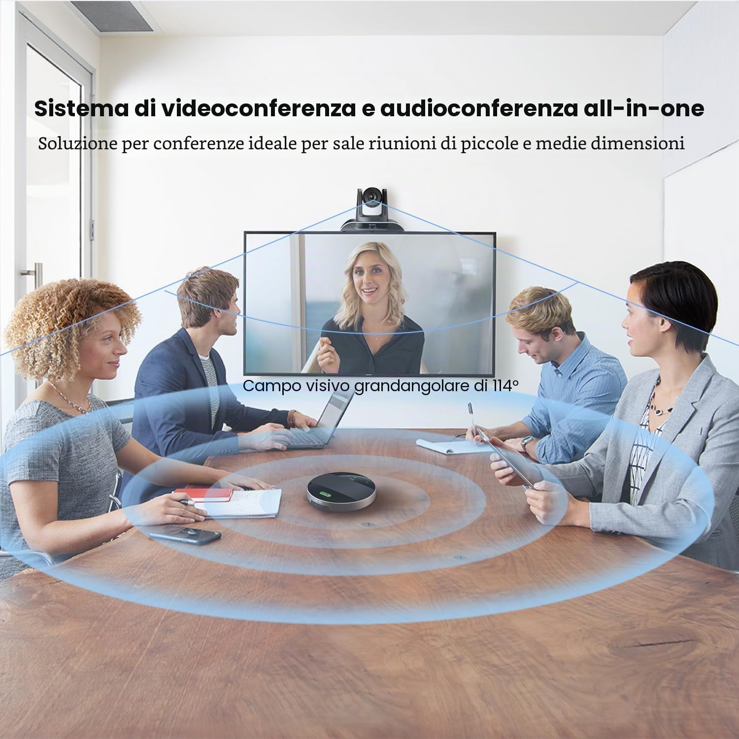TONGVEO Telecamera per sala conferenze all-in-1 e combinazione di microfono Bluetooth, 1080P 60 fps, zoom ottico 3x, USB 3.0 HDMI, telecamera PTZ e vivavoce per conferenze con microfoni