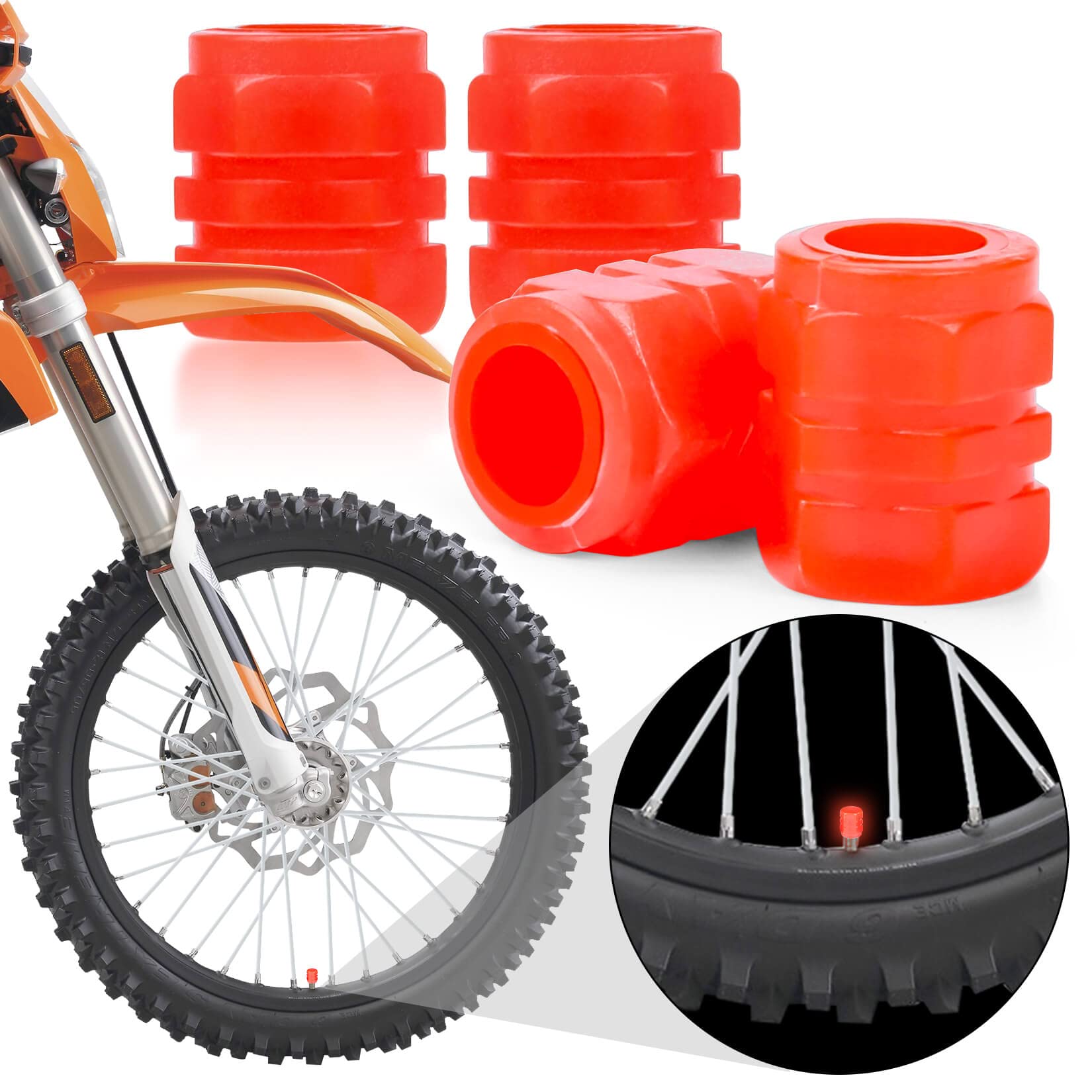 Luminous Tire Valve Cap - Tire Valve Covers Tire Valve Stem Caps Tire Air Cap Universal Fluorescent Tire Valve Caps Tire Caps 4 Pack for Car Truck SUV Motorcycle Bike Tire Accessories Red