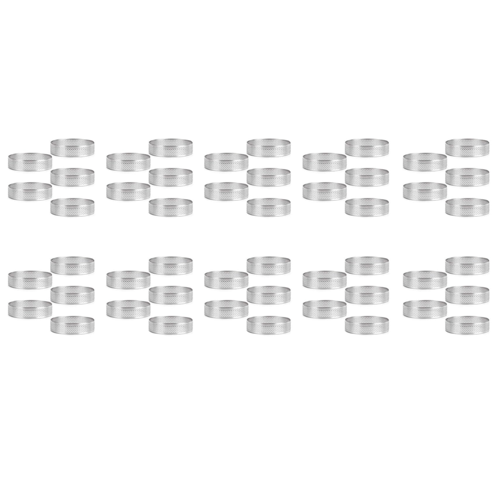 Vjsujehgy Stainless Steel Perforated Tart Ring,50Pcs 5cm Perforated Cake Mousse Ring, DIY Round Tart Rings for Baking Dessert Ring