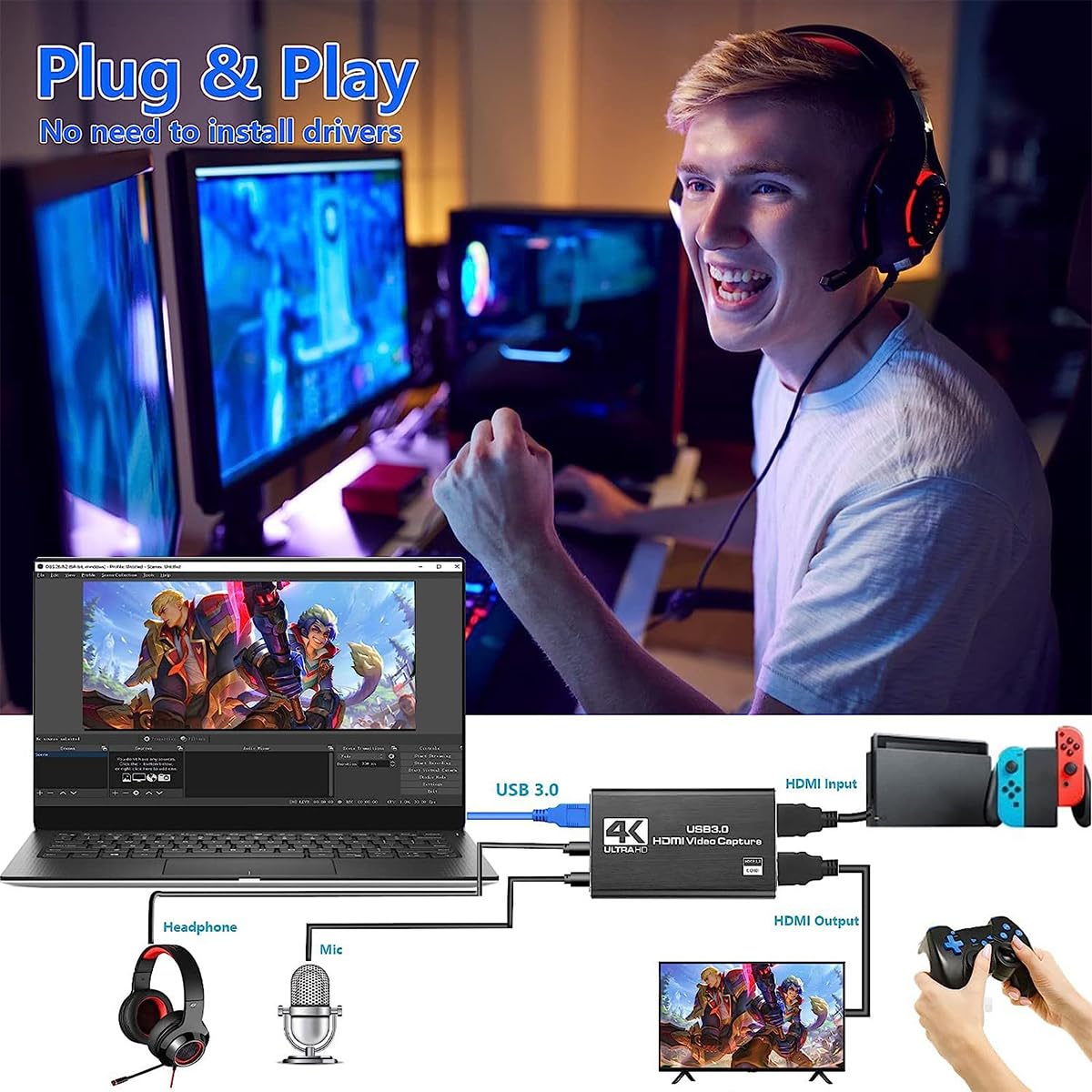 Amazon | 4K HDMI キャプチャーボード 60FPS入力 1080P ビデオ 