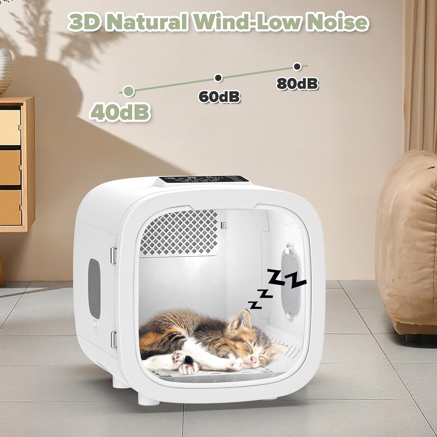 Kikihouse 52L Automatic Pet Dryer Box with 5 Modes, Hands-Free Pet Grooming Dryer for Cats & Dogs, Adjustable Temperature & Wind Speed, Low Noise, Safety Features, Timer & Interior Light