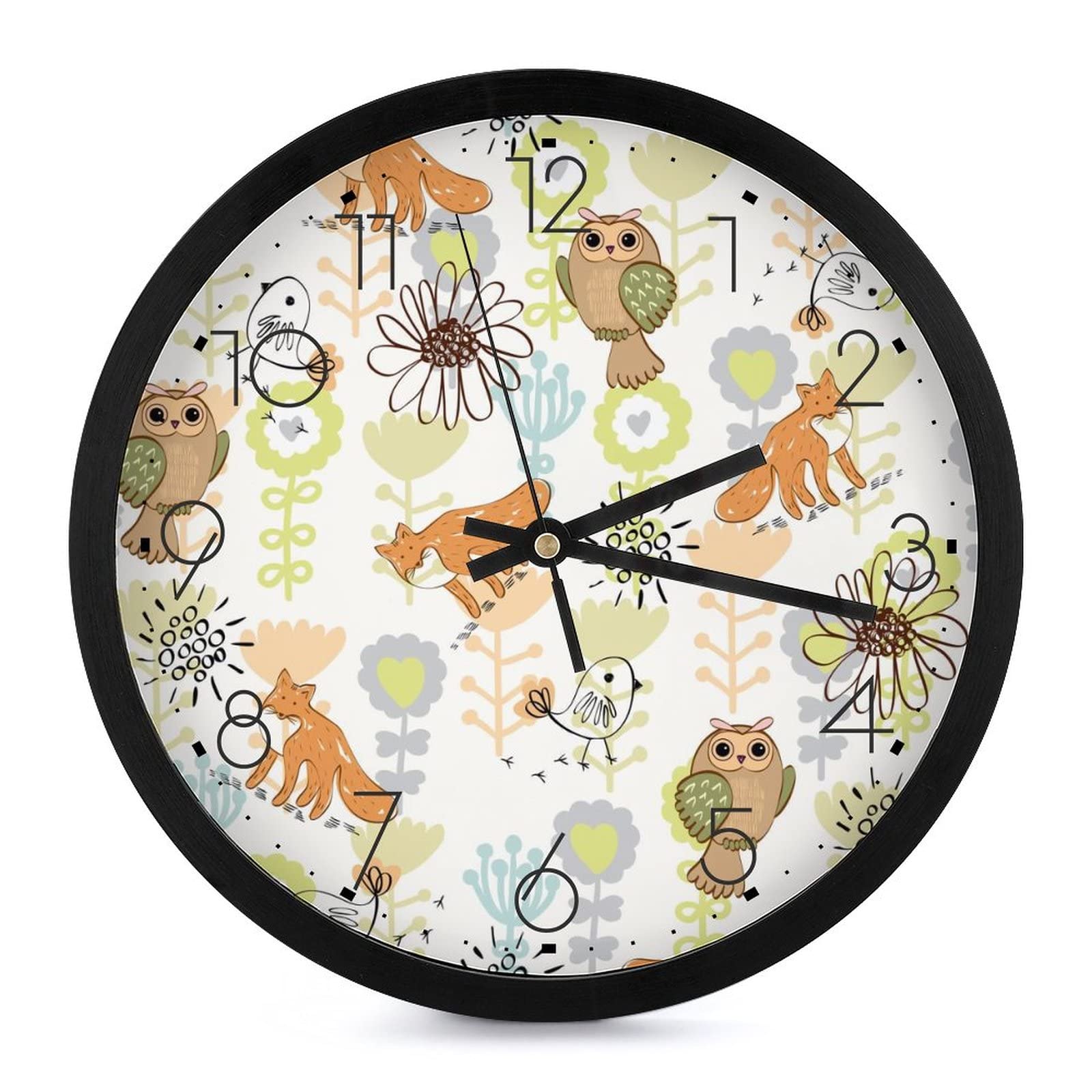 Pendule murale silencieuse hibou et renard blanc 25cm horloge de bureau moderne et design
