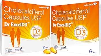 Dr ExcelD 3 From Dr. Reddy's | Vitamin D3 60000 Iu For Bone/Joint/Mental Health And Healthy Heart For Men & Women| 4 Capsules * Pack Of 2