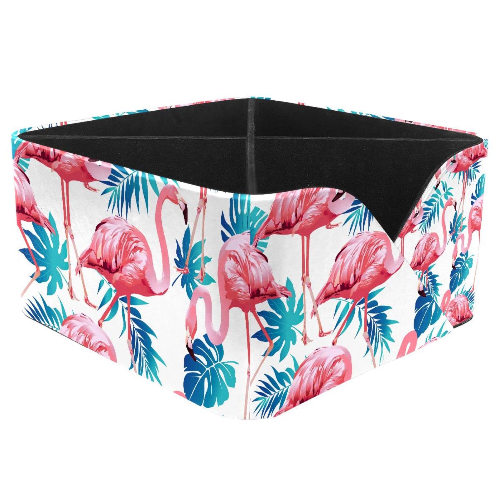 KengjuTesu Tropical Palm Leaves Flamingo Hibiscus Flowers Pattern Desktop Organizer Pen Holder, Rectangular Pencil Cup for Office, Study and Makeup Stations