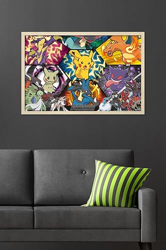 Vista 43 de Trends International Pokémon: Battle Art - Póster de pared grupal, 34 pulgadas de largo x 22.4 pulgadas, versión enmarcada en plata Versión