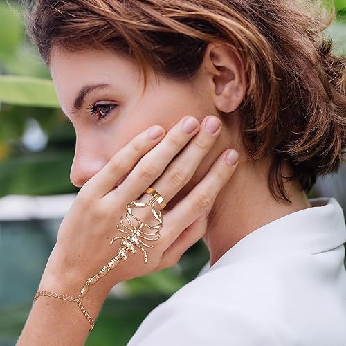 Miniatura 6 de Pulsera de cadena de mano dorada para mujer, pulsera de anillo con dije de serpiente, pulsera de cadena de mano de araña de escorpión para
