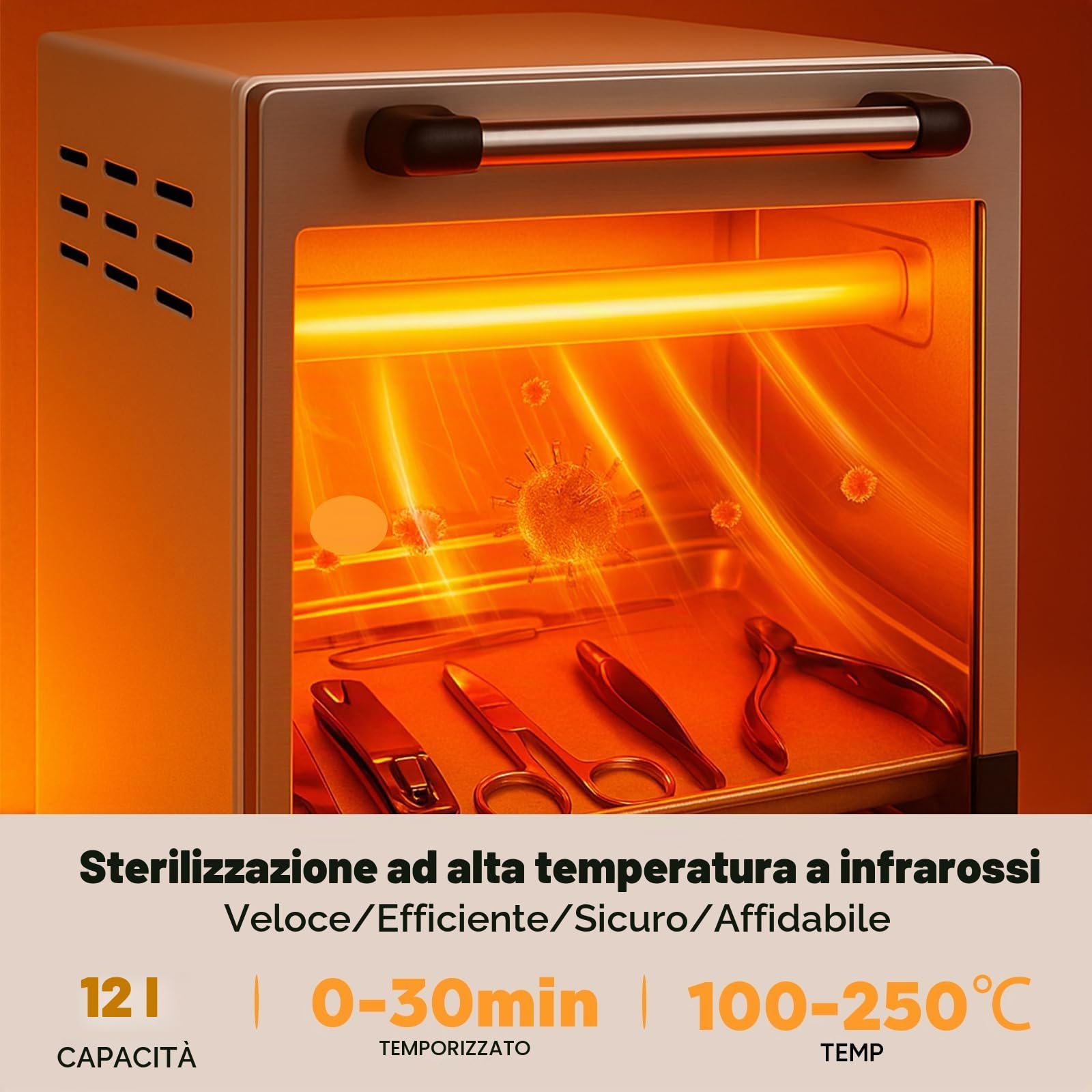 Sterilizzatore ad alta temperatura,12L sterilizzatore estetica,Autoclave sterilizzazione estetica a infrarossi,controllo temperatura e del tempo regolabili,adatto per saloni di bellezza,parrucchieri