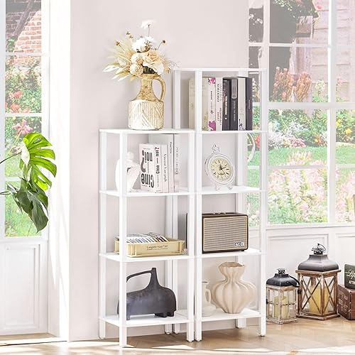 Miniatura 4 de Estantería de madera de 4 niveles alta con almacenamiento, estantería blanca pequeña para espacios pequeños, estante para sala de estar, oficina,