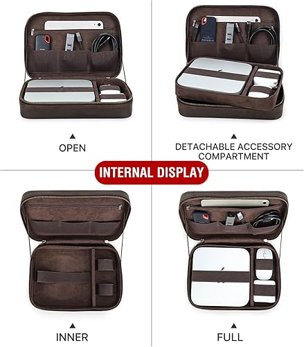Miniatura 7 de Kit técnico de estuche organizador electrónico, cuero de grano superior, hecho a mano, portátil, compacto, accesorios electrónicos de viaje,