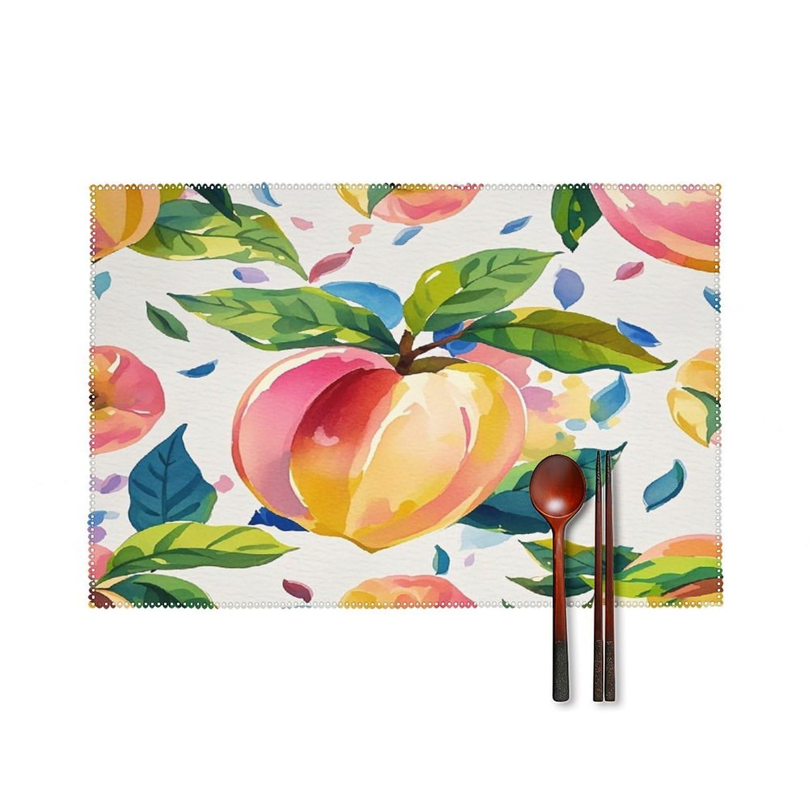 Colorful Peach Watercolor Placemats Set of 6 Heat Resistant Non-Slip Place Mats Washable Wipeable Table Mats Elegant Farmhouse Placemat for Kitchen Dining Outdoor Party Table Decor