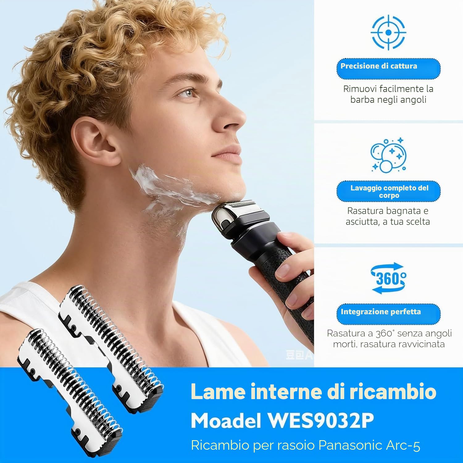 Lame e griglie di ricambio compatibili con rasoi elettrici Pana**nic WES9032Y ES-LV97, ES-LV95, ES-LV81, ES-LV69, ES-LV67, ES-LV65 e ES-LV61 (2 pezzi)