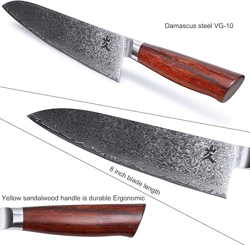 Miniatura 8 de SAMCOOK Cuchillo de chef de Damasco  Cuchillo Gyuto profesional afilado de 8 pulgadas  Cuchillo japonés VG-10 de acero inoxidable de alto carbono