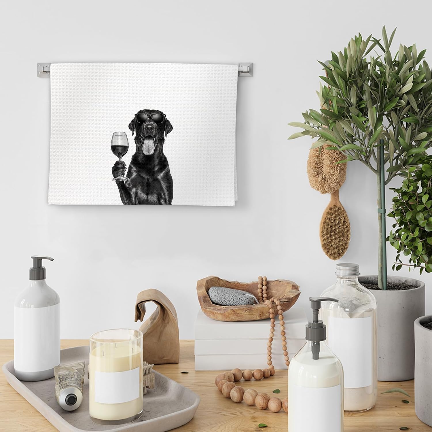Gifts for Black Lab Dog Wine Lovers Kitchen Towels Set of 2, Black Labrador Retriever Gifts Wine Beer Decorative Hand Dish Towel for Kitchen Home Bar, Funny Dog Home Bar Decor(16x24 Inch) image 4