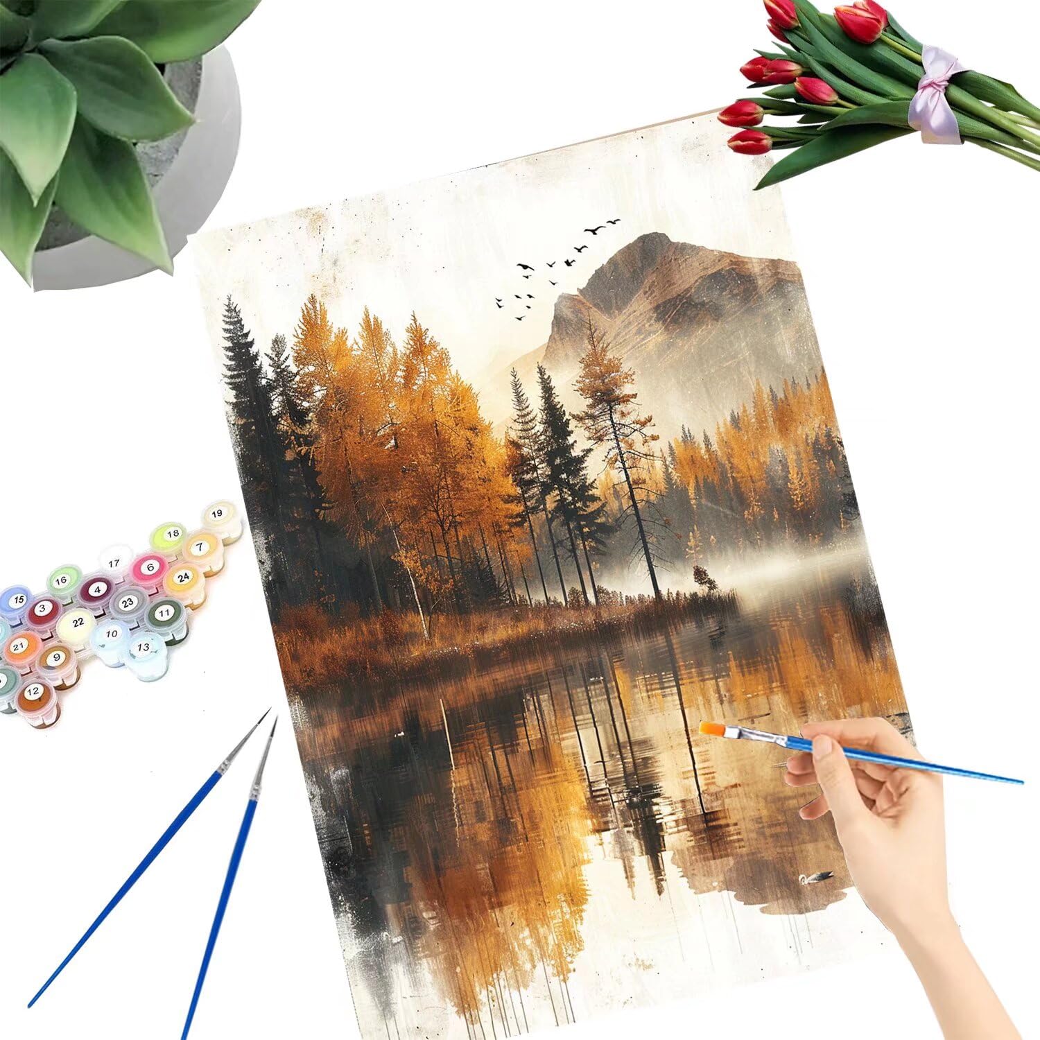 Malowanie po numerach, drzewo po numerach, dla dorosłych, malowanie według numerów, dla dorosłych, rękodzieło, malowanie według numerów dzieci, obraz olejny, akrylowy pigment, rysunek, lakier (bez