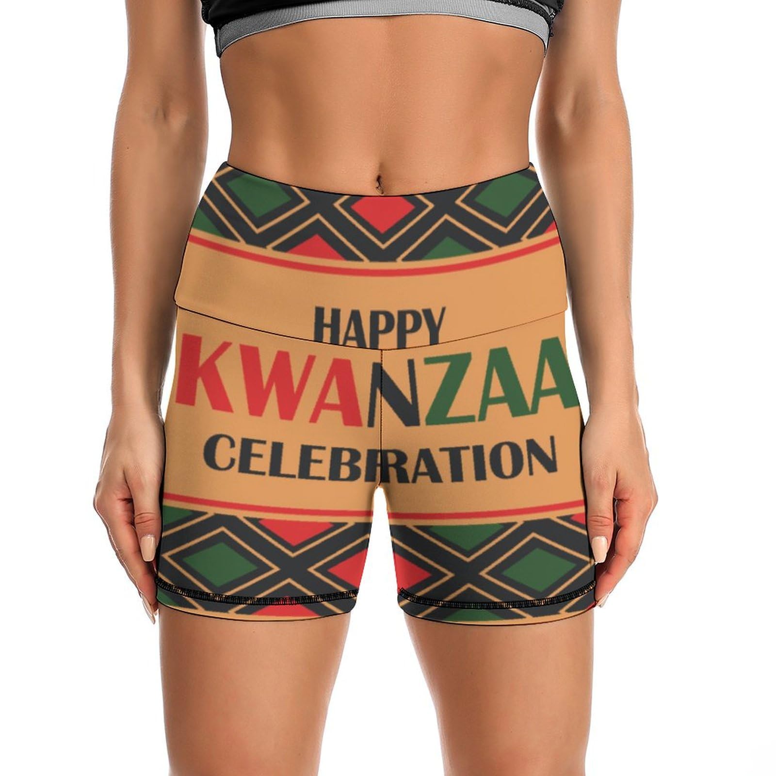 JYYAU Happy Kwanzaa African American Heritage Festival High Waist Yoga Shorts for Women Athletic Shorts Leggings Running Pants Black
