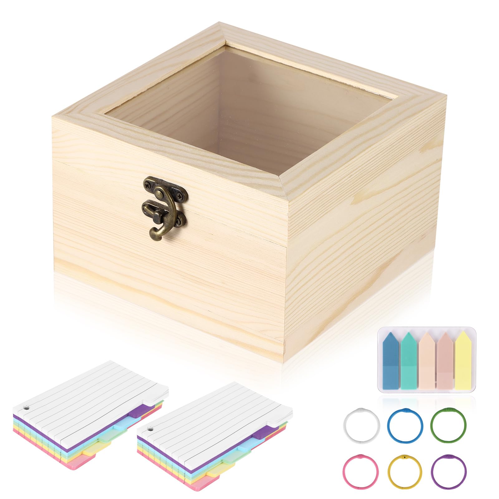 ALLOMN Caja de recetas de madera con tarjetas, cajas de organización de recetas de madera en blanco con 300 tarjetas de 3 x 5 pulgadas, juego de cajas de recetas de cocina para mamá, esposa, cocina