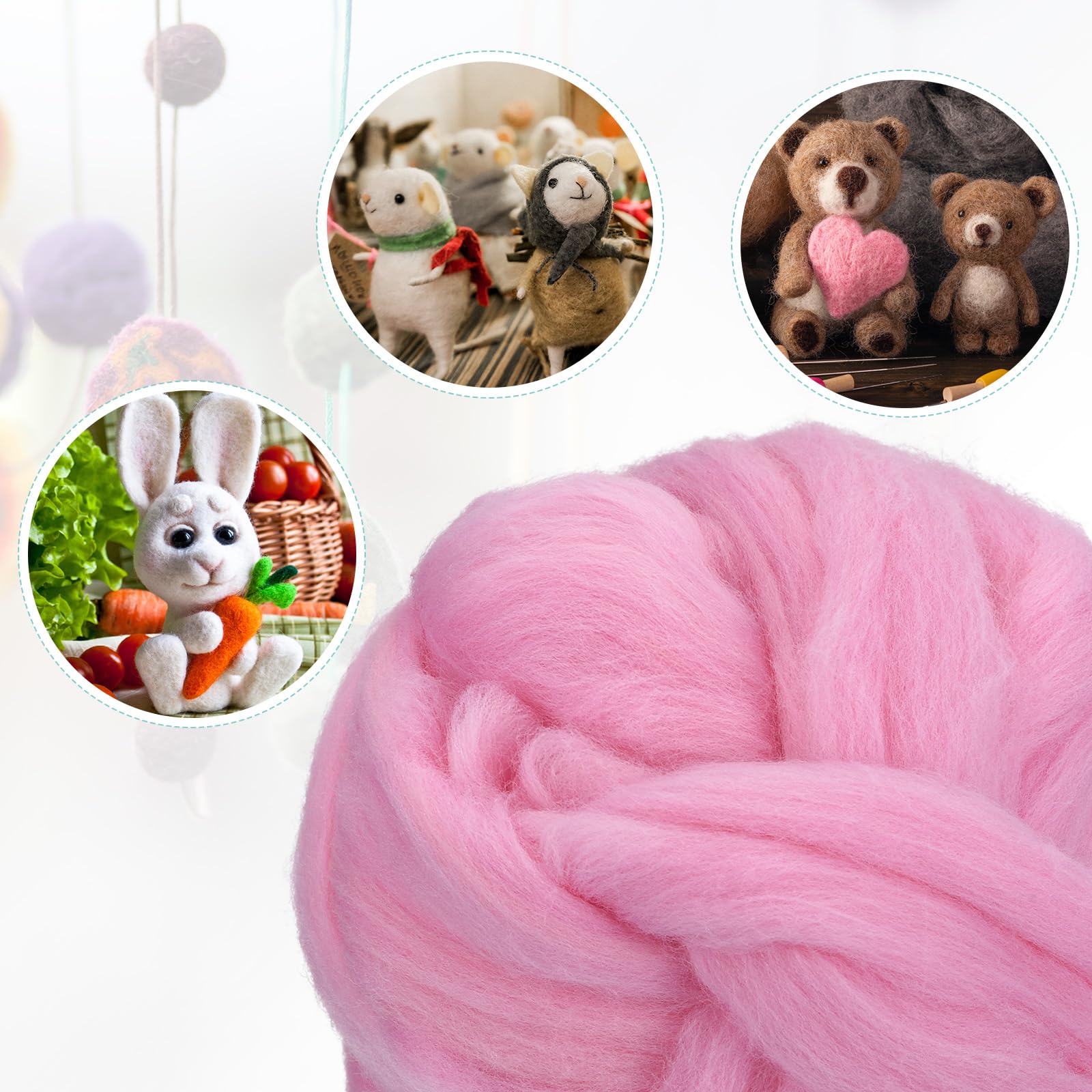 55g Felting Wool, Roving Needle Felting Wool Yarn Roving Wool Fibre Super Soft Hand Spinning Diy Craft Materialsgreen - View #5