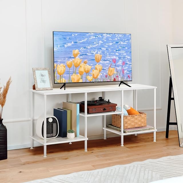 Blanc TV Stand avec stockage pour 50 1 cm TV Centre de divertissement moderne avec étagères de rangement ouvertes 3 Bois de base TV Console Table Media Cabinet pour Salon Chambre Bureau