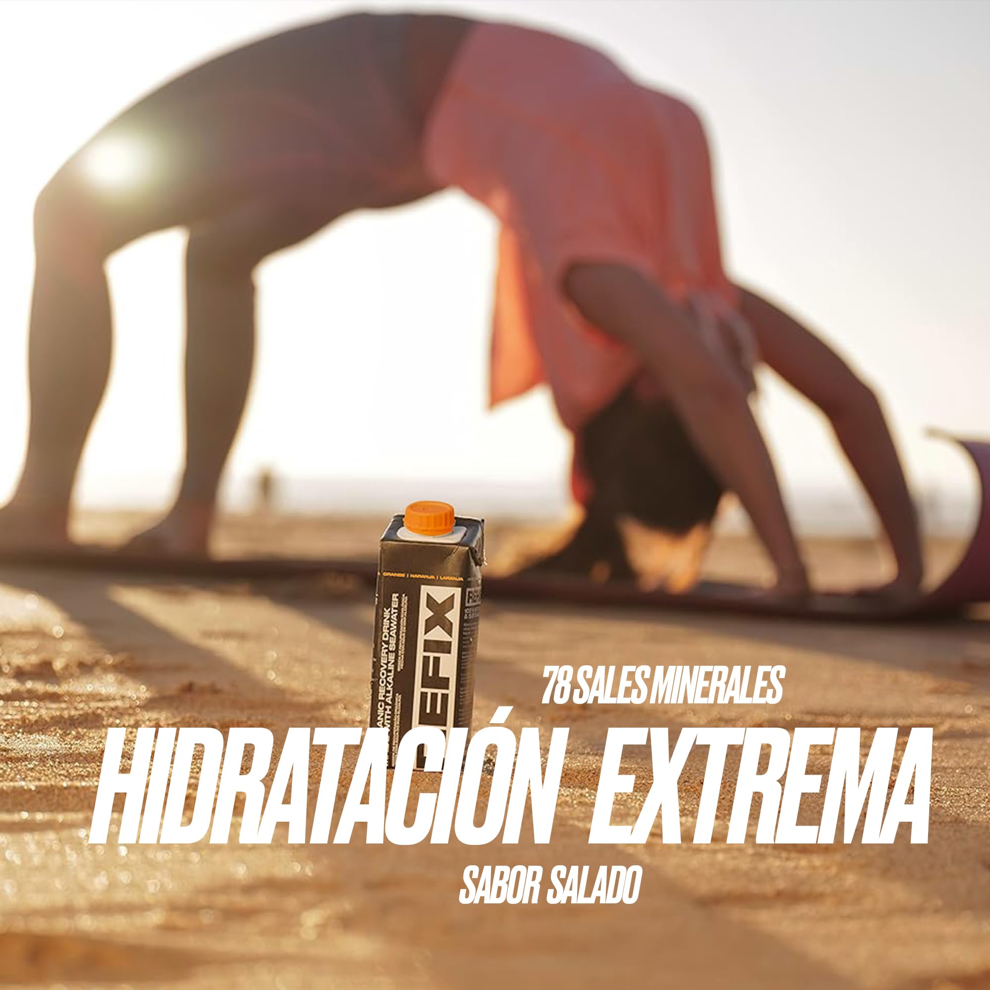 Bebida de Recuperación REFIX – Base Agua del Mar, Baja en Calorías, Orgánica, Sin Azúcar Añadido, Vegana, Electrolitos y Sales Minerales Naturales del Mar - Sabor Naranja - Pack de 24 Tetrapack
