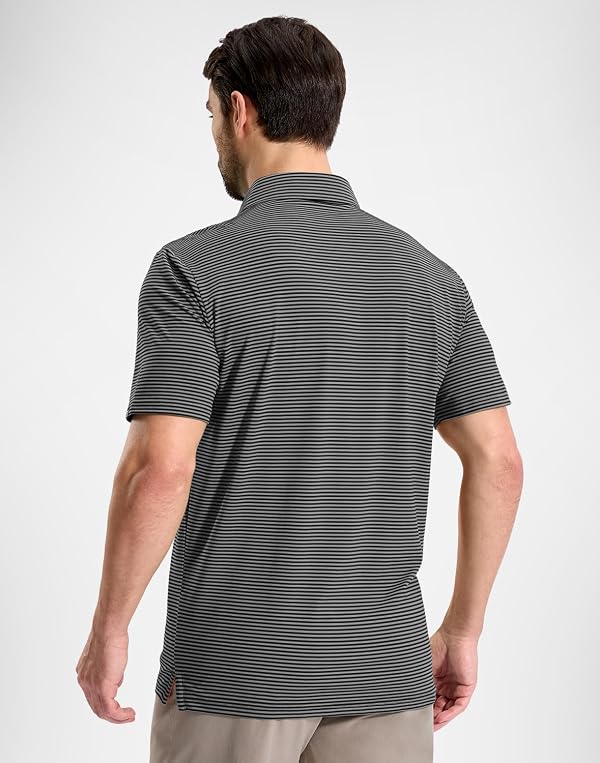 Mens Golf Shirt Dry Fit Short Sleeve Striped Polo Shirts, Black, XL by G Gradual - Used condition - Image 4
