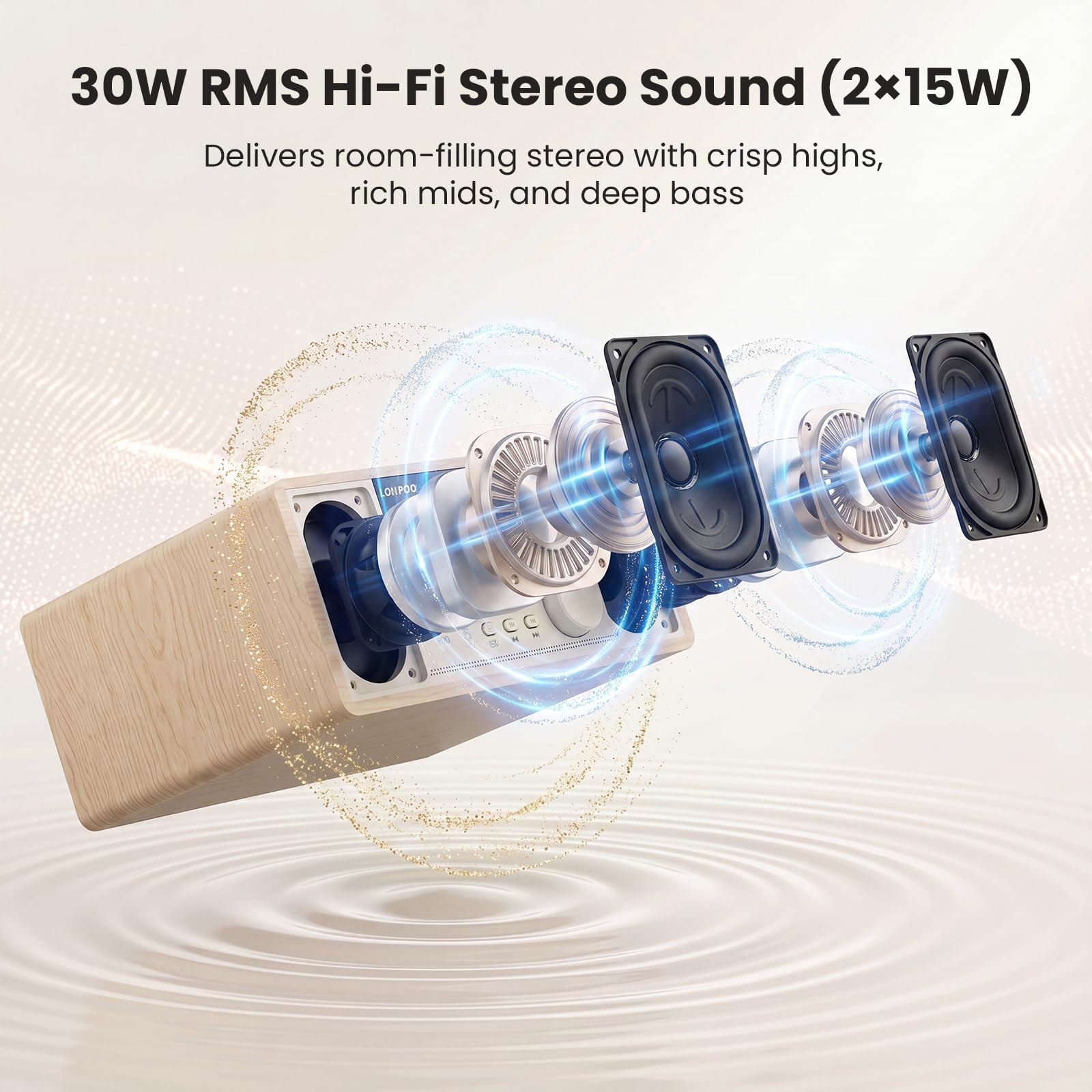 LONPOO Impianto Stereo Casa - 30W Micro HiFi Compatto con lettore CD, Bluetooth, radio FM, USB, AUX-in, display LED e pulsante grande, telecomando (LP-818Y)