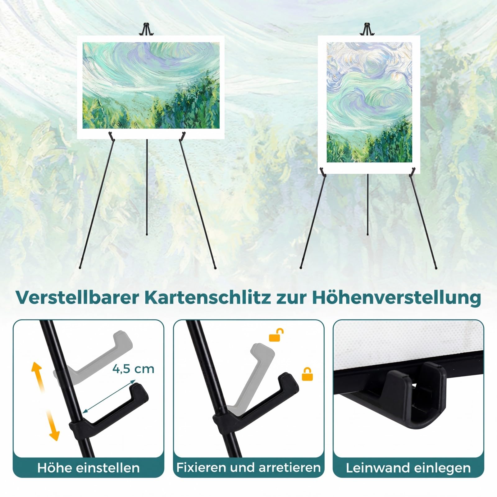 COSTWAY Staffelei 6 Stück, 166 cm faltbare Leinwand Ständer mit Dreibein, leichte Künstler Boden Staffeleien mit Tragetaschen, Leinwandständer aus Metall für Hochzeit, Malerei, & Kunstdisplays